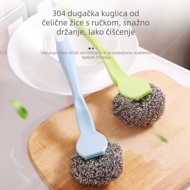 304 nehrđajući čelični žični kuglični alat s produženom drškom — četka za pranje posuđa za lonce i tava, uklanjanje naslaga, kućna čistilica kugla
