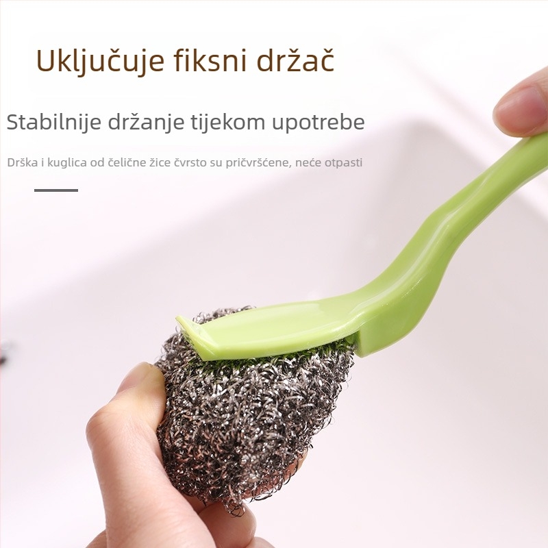 304 nehrđajući čelični žični kuglični alat s produženom drškom — četka za pranje posuđa za lonce i tava, uklanjanje naslaga, kućna čistilica kugla