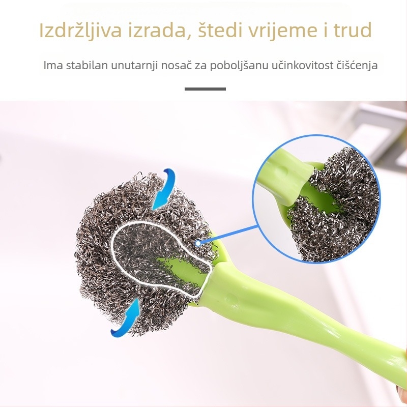 304 nehrđajući čelični žični kuglični alat s produženom drškom — četka za pranje posuđa za lonce i tava, uklanjanje naslaga, kućna čistilica kugla
