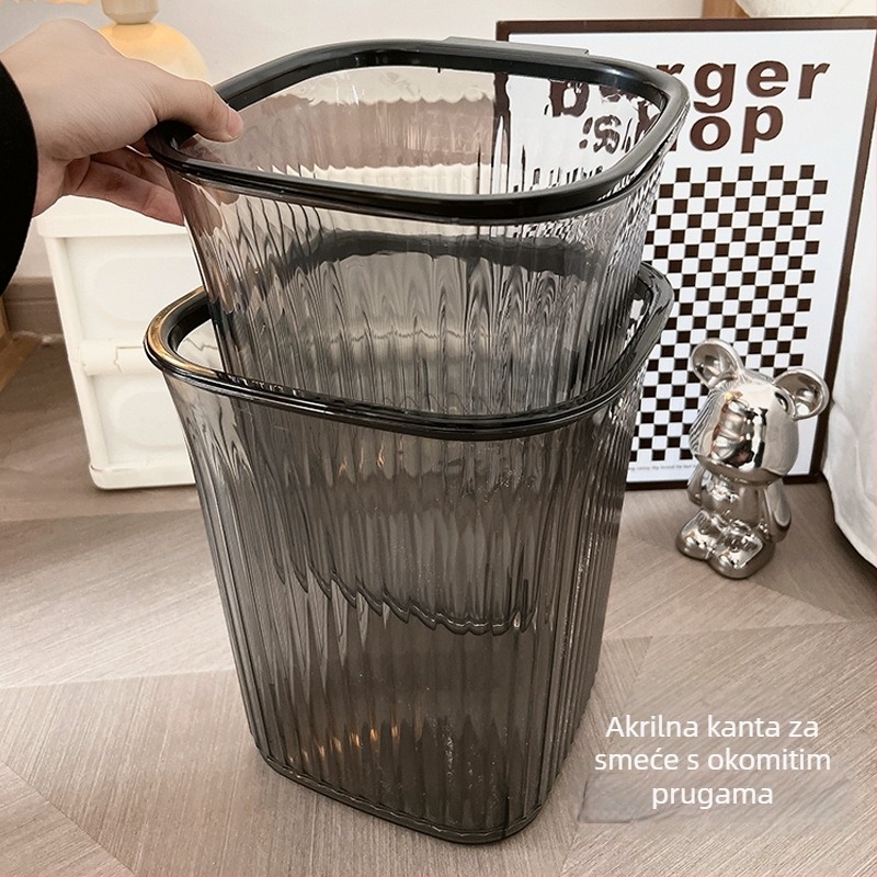 Prozirni kvadratni kućni kanta za otpad bez poklopca, 7 L, plast, pogodno za dnevni boravak, kuhinju, kupaonu i ured