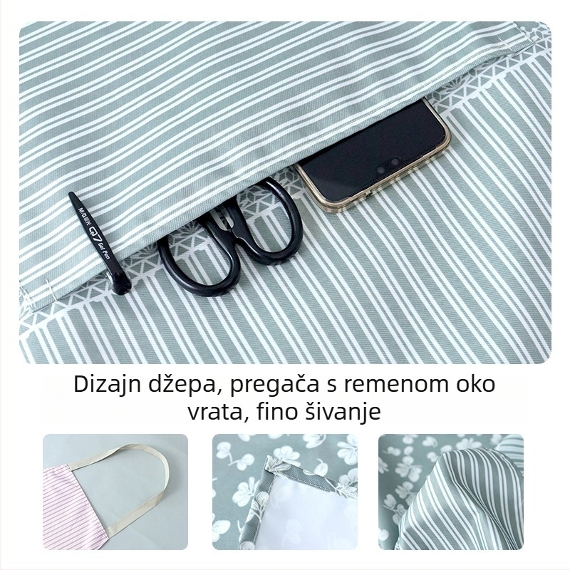 Pregača bez rukava s cvjetno-prugastim uzorkom, vodootporna, s velikim džepom, kućna upotreba, japanski stil, sladak dizajn