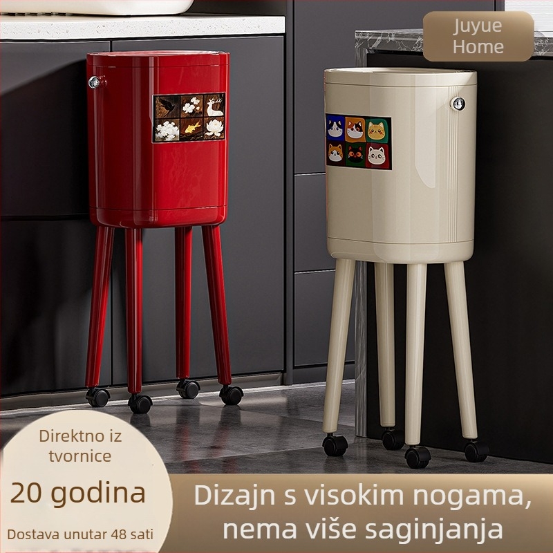 Koš za otpad za kućnu upotrebu, bez saginjanja, elegantan dizajn s visokim nogama, kuhinjski s pritisknim poklopcem, velika kapaciteta, s kotačićima