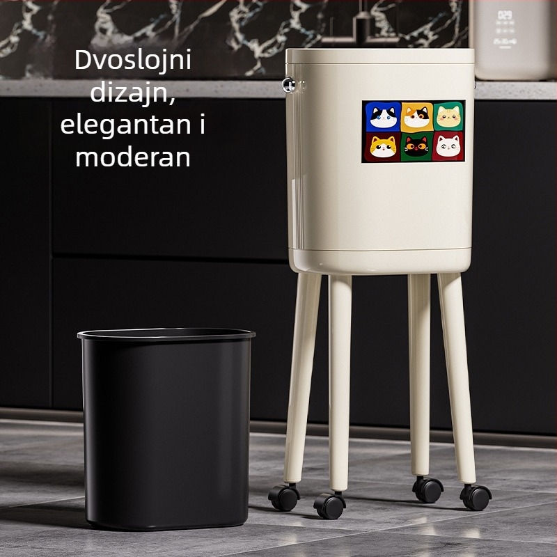Koš za otpad za kućnu upotrebu, bez saginjanja, elegantan dizajn s visokim nogama, kuhinjski s pritisknim poklopcem, velika kapaciteta, s kotačićima