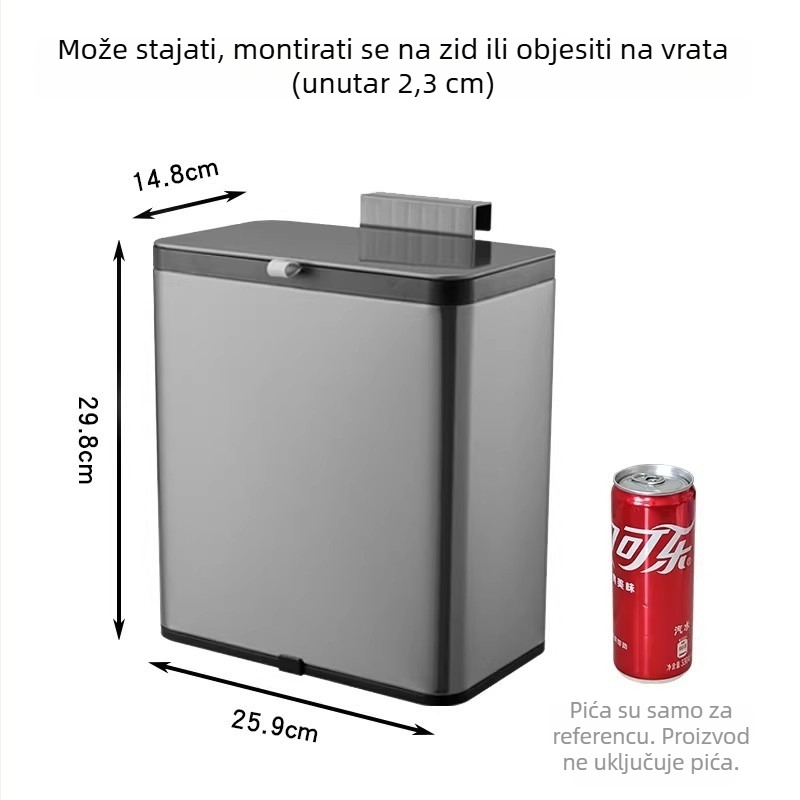 Koš za smeće od nehrđajućeg čelika sa poklopcem, zidni, 7 L, za kuhinju i kupaonicu