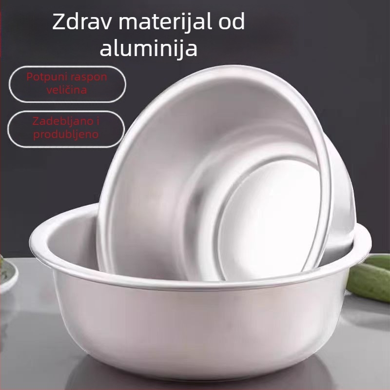 Prehrambeno-kvalitetna debela čista aluminijska zdjela za kućnu upotrebu: za pranje povrća i lice, potpuno aluminijska kuhinjska zdjela, mala aluminijska zdjela