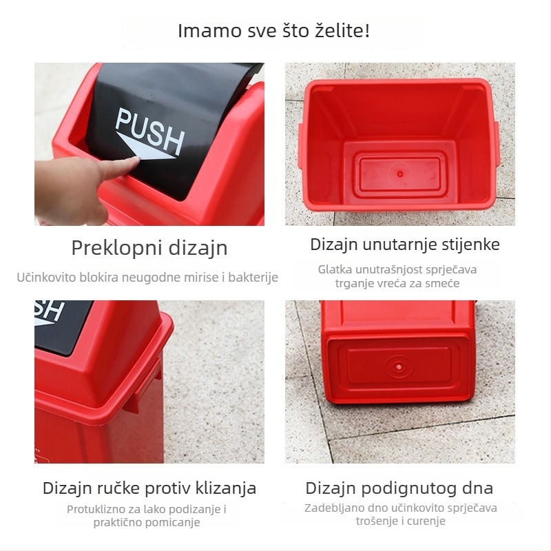 Veliki plastični vanjski spremnik za otpad s preklopnim poklopcem, za sortiranje u četiri boje, za komercijalnu upotrebu