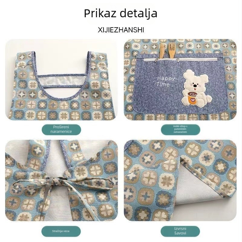 Ženska platnena pregača za kućnu upotrebu i kuhinju, otporna na masnoće, svježeg stila, prozračna i izdržljiva radna pregača