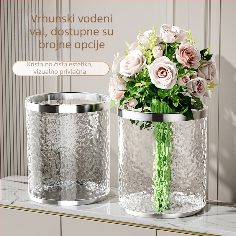 12 L plastična kanta za otpad bez poklopca, s prstenom za stezanje, dizajn vodnih valova i uzorak leda, pogodna za dnevni boravak i kuhinju
