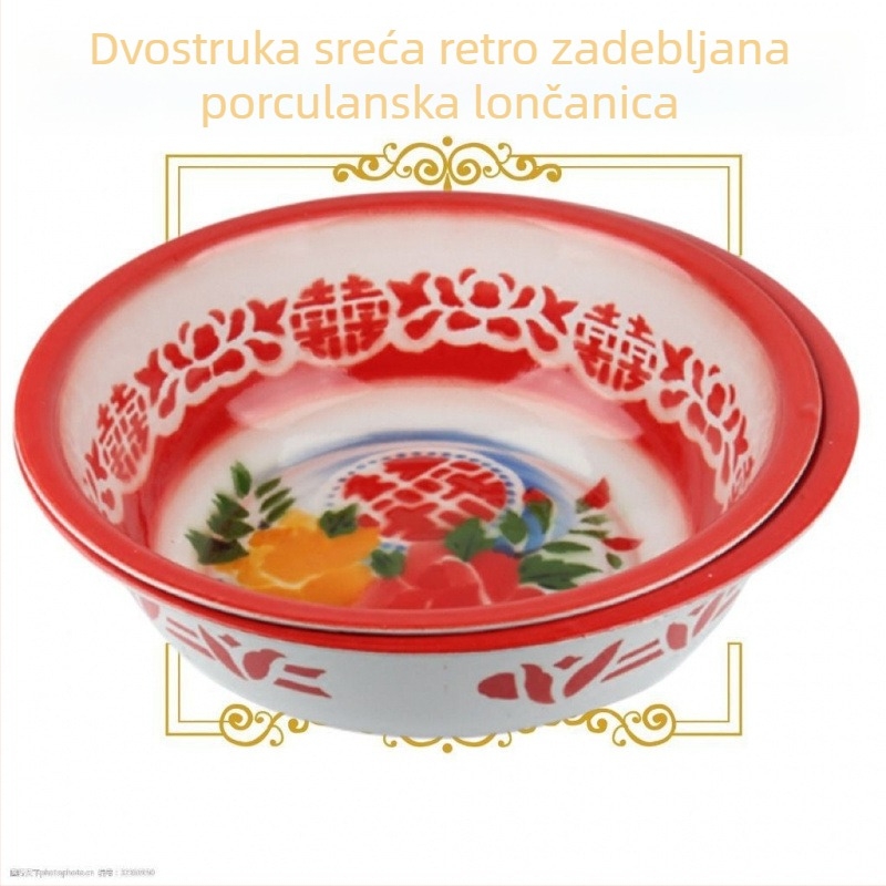 Debelo emajlirani umivaonik od željeza, starinski porcelanski umivaonik, veliki umivaonik za lice i stopala, svadbeni umivaonik s znakom dvostruke sreće za kućnu uporabu