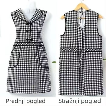 Kuhinjska pregača bez rukava u kineskom stilu sa čvorovima na kopčama, klasičan dizajn, poliester-pamuk, karirani uzorak