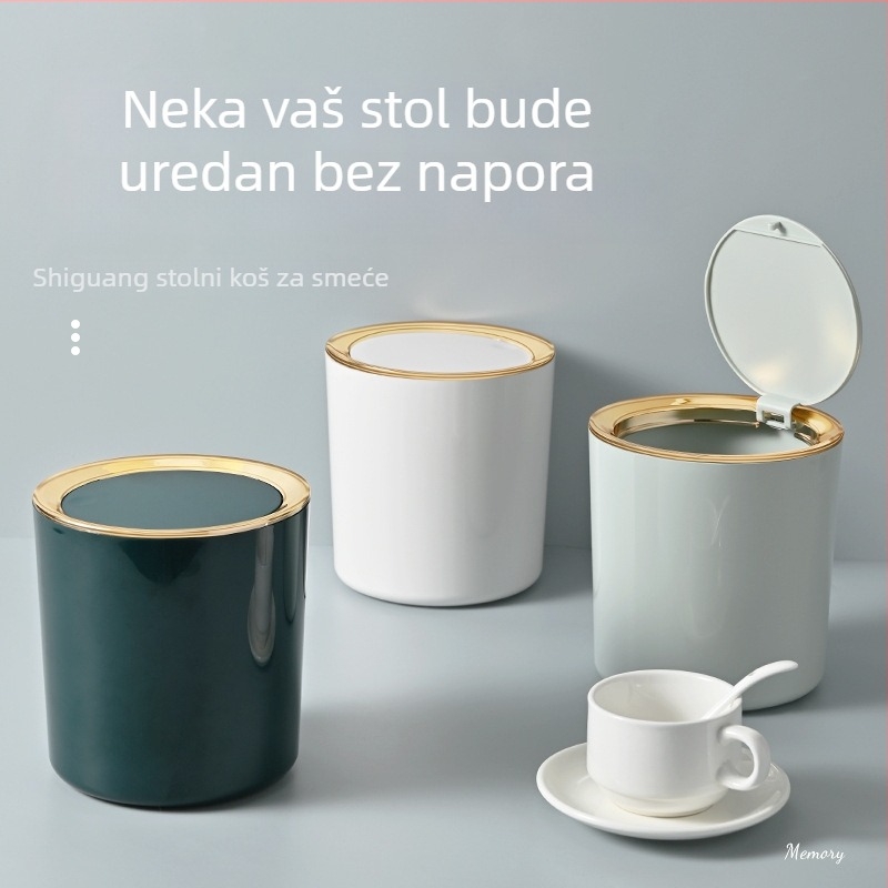 Luksuzna stolna kanta za otpad s poklopcem i pritisknim prstenom, ABS, kapacitet do 4 L, kompaktno uredski