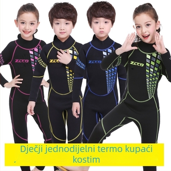 ZCCO dječji jednodijelni neoprenski kombinezon za ronjenje, dugi rukavi, prednji zatvarač, 3 mm, topao, za sva godišnja doba.