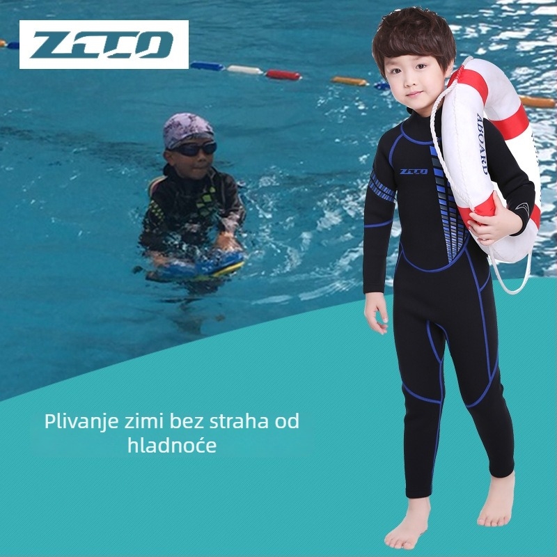 ZCCO dječji jednodijelni neoprenski kombinezon za ronjenje, dugi rukavi, prednji zatvarač, 3 mm, topao, za sva godišnja doba.
