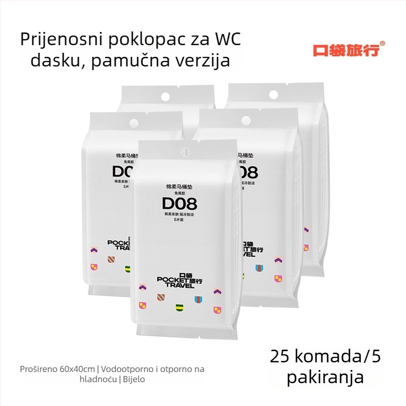 Pocket Travel Jednokratno vodootporno pokrivalo za WC dasku – pamuk, prenosno, za hotel i postporođajnu njegu