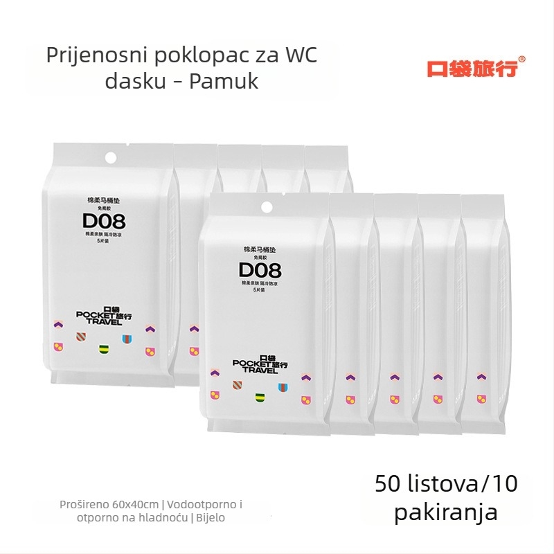 Pocket Travel Jednokratno vodootporno pokrivalo za WC dasku – pamuk, prenosno, za hotel i postporođajnu njegu