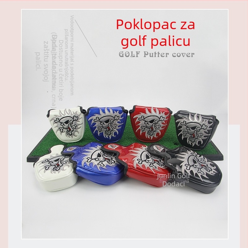 Navlaka za glavu golfa palice s polukružnim dizajnom, jedno uho, broderija lubanje, PU materijal, magnetsko zatvaranje, 4 boje