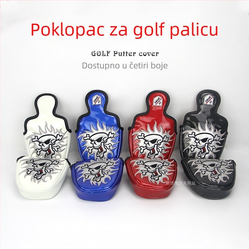 Navlaka za glavu golfa palice s polukružnim dizajnom, jedno uho, broderija lubanje, PU materijal, magnetsko zatvaranje, 4 boje