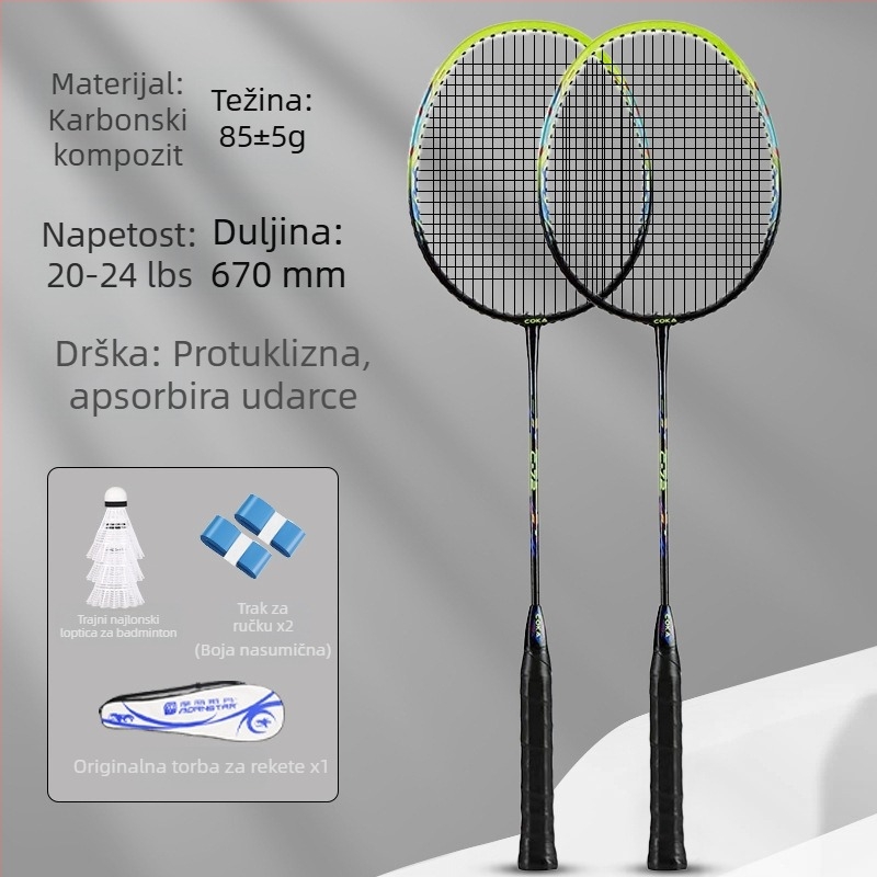 Set raketa za badminton od aluminijske legure – ultra lagane, izdržljive, profesionalni trening, par raketa za djecu, učenike i odrasle