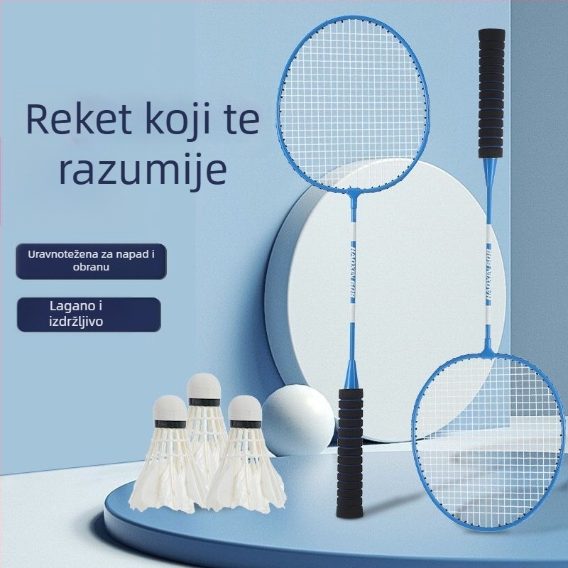 Raketa za badminton visoke elastičnosti za odrasle i mlade, ofenzivnog stila, autentična i izdržljiva, uključena trenirajuća lopta
