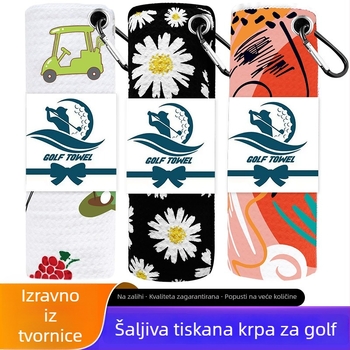 Golf ručnik od mikrovlakana, ispis logotipa, wafl uzorak, karabiner, sportski ručnik