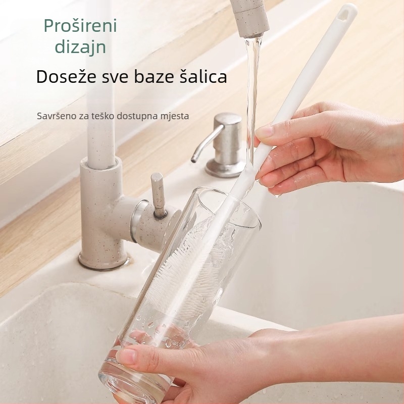 Silikonska četkica za čaše s dugom ručkom – za čišćenje čaša, boca i izoliranih šalica