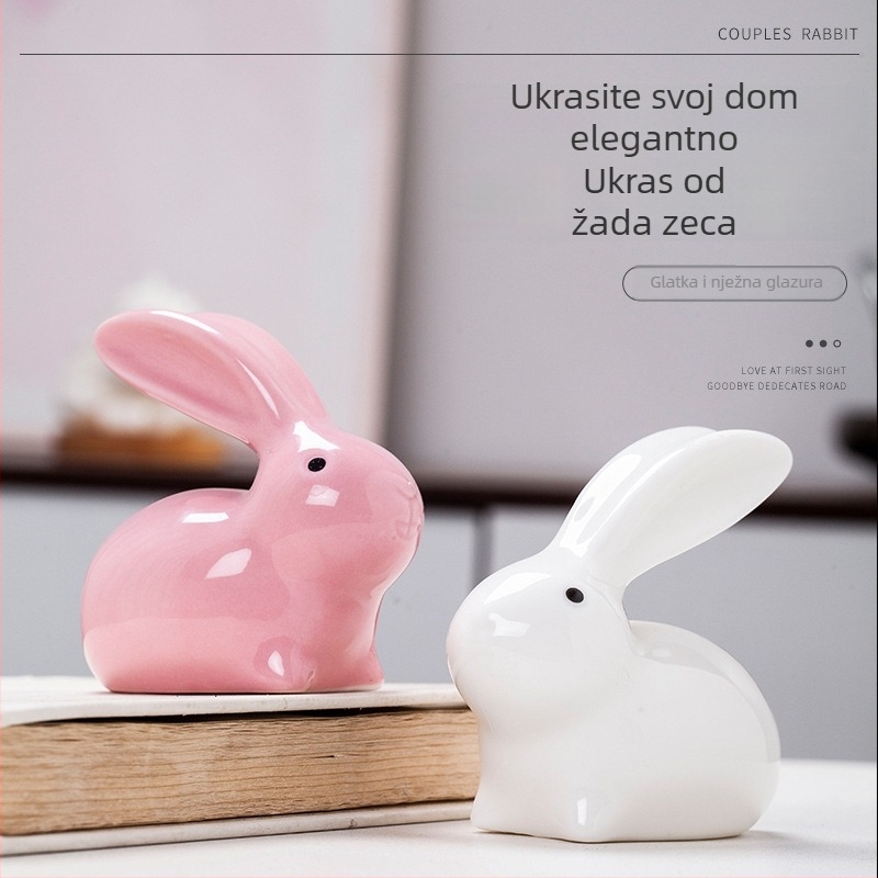 Porcelanski zec - dekorativna figurica za stol i dom, za čajnu ceremoniju i moderni minimalistički stil
