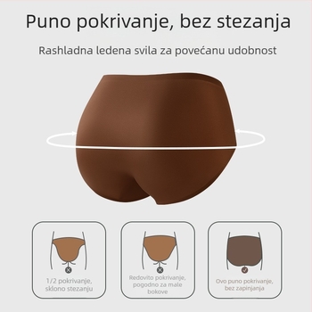 Ženske bešavne gaćice od najlona, srednjeg struka, antibakterijske i prozračne, završetak Satin Ice Silk, podstava u području intimne zone od svile dud