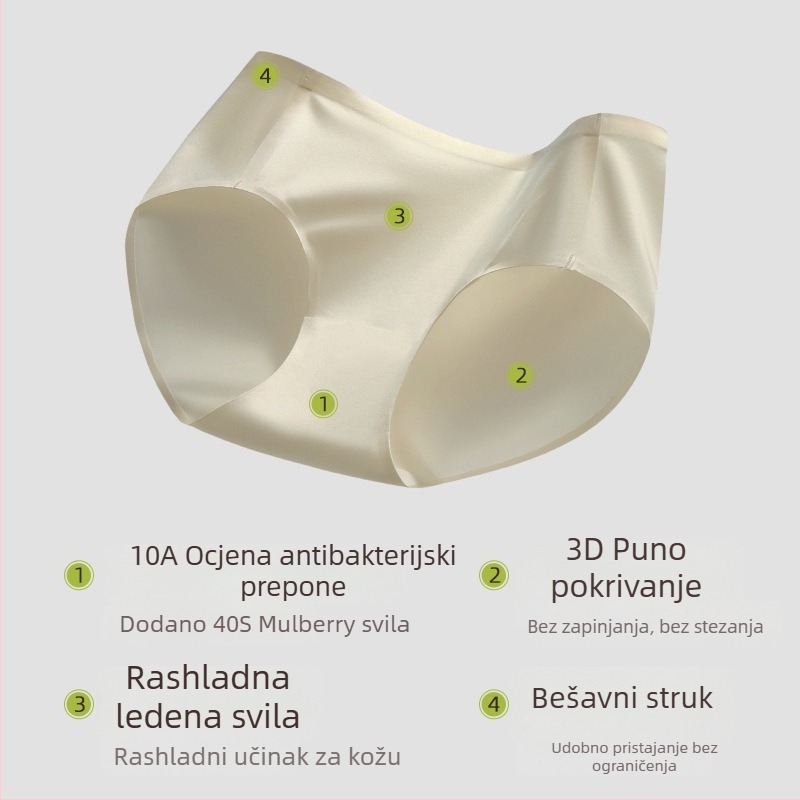 Ženske bešavne gaćice od najlona, srednjeg struka, antibakterijske i prozračne, završetak Satin Ice Silk, podstava u području intimne zone od svile dud