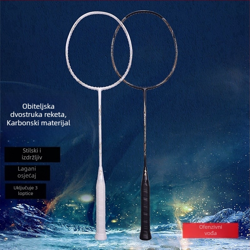 Set od dvije lagane badminton reketa, 4U, potpuno karbonske konstrukcije, za odrasle