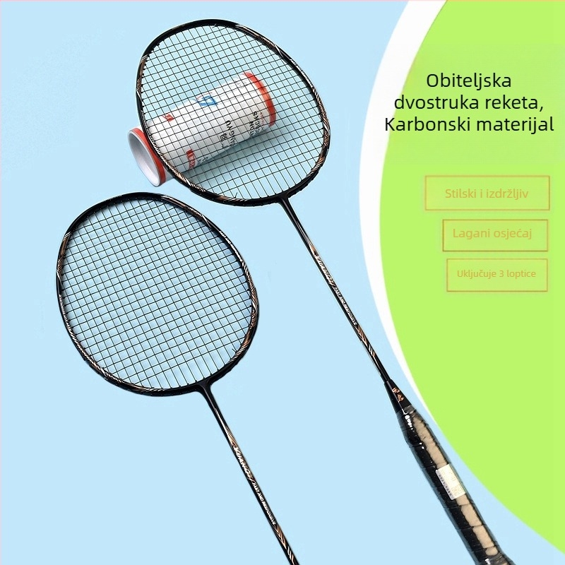 Set od dvije lagane badminton reketa, 4U, potpuno karbonske konstrukcije, za odrasle