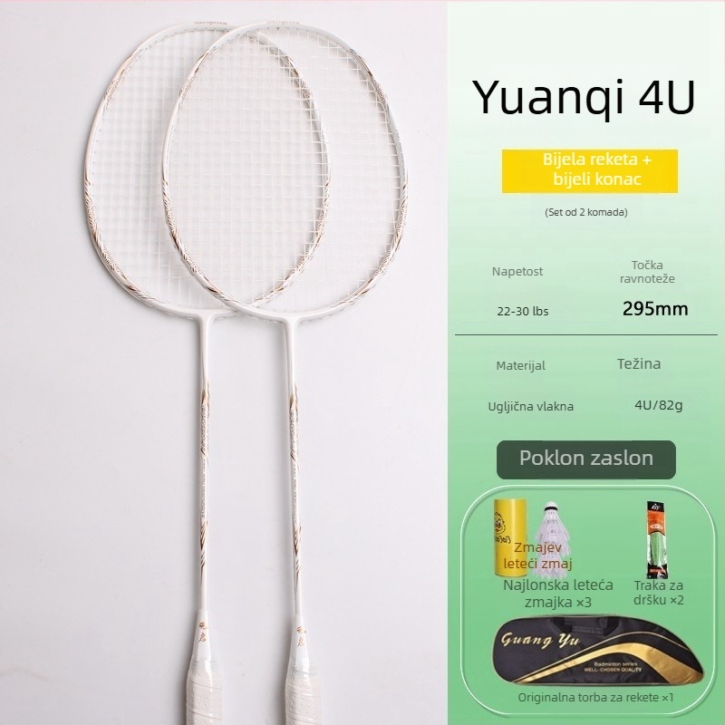 Set od dvije lagane badminton reketa, 4U, potpuno karbonske konstrukcije, za odrasle