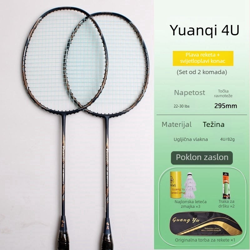 Set od dvije lagane badminton reketa, 4U, potpuno karbonske konstrukcije, za odrasle