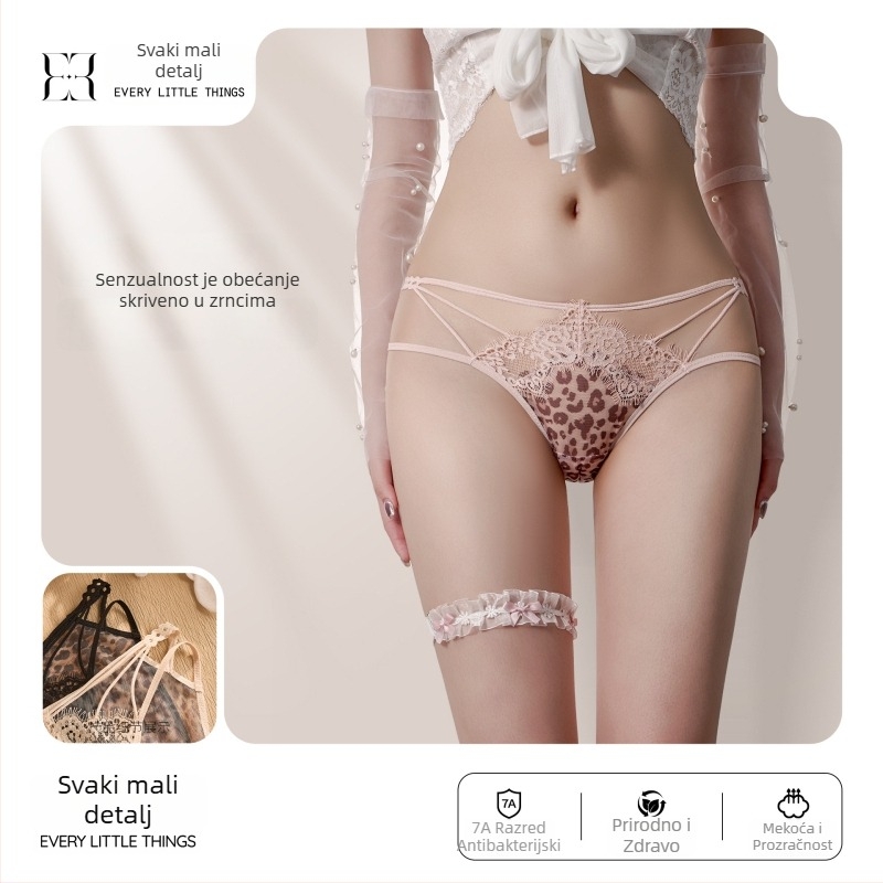Gaćice s leopard printom i čipkom, prozirni mrežasti materijal, lagane, blok boja, srednje niska talija
