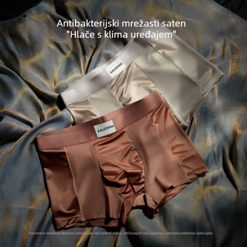 Muške bokserice od satena sa luksuznim sjajem, Ice Silk prozračne, za ljeto, nježne i svilenkaste, srednji pojas, jednobojne.