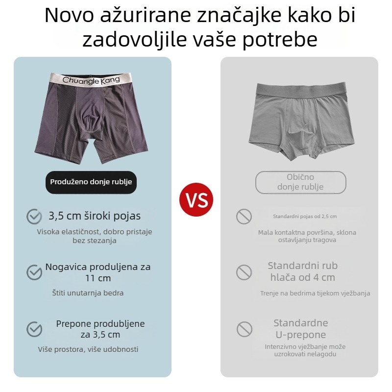 Muške boxerice od mrežaste Ice Silk tkanine s produženom duljinom 11 cm, protiv iritacije, prozračne, za sva četiri godišnja doba, za trening i trčanje