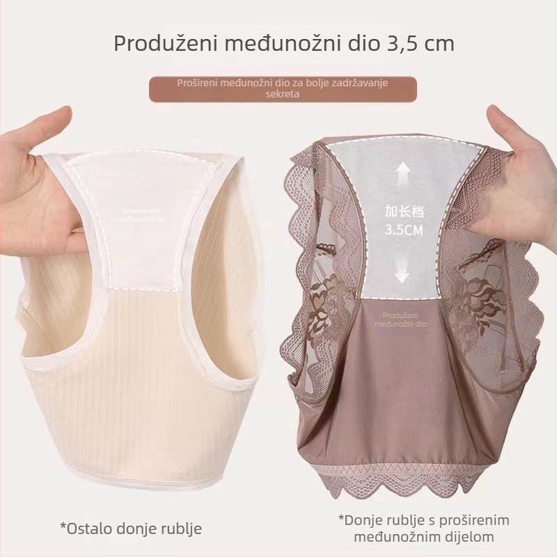 Ženske gaćice srednjeg struka, plus veličina, ice-silk materijal, čipkasti rub, mekana elastična tkanina
