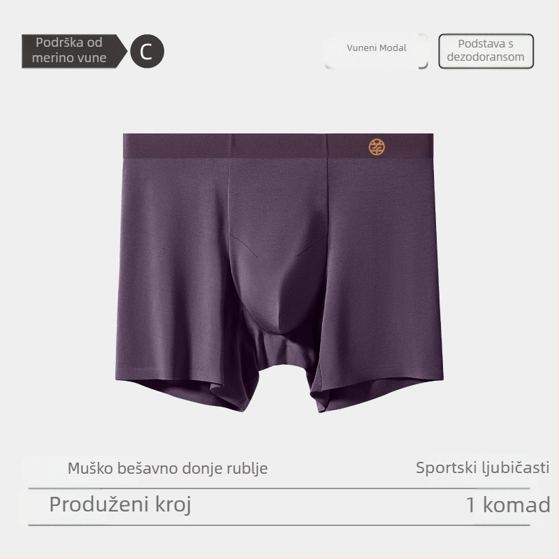 Muške gaćice od modalne i vunene smjese, produžena duljina, srednji pojas, prozračne, zaštita od trenja