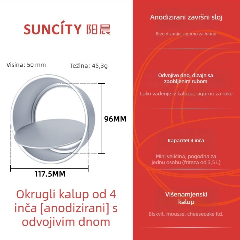 Anodizirani aluminijski kalup za tortu s odvojivim dnom, neprijanjajući, okrugli kalup za pečenje