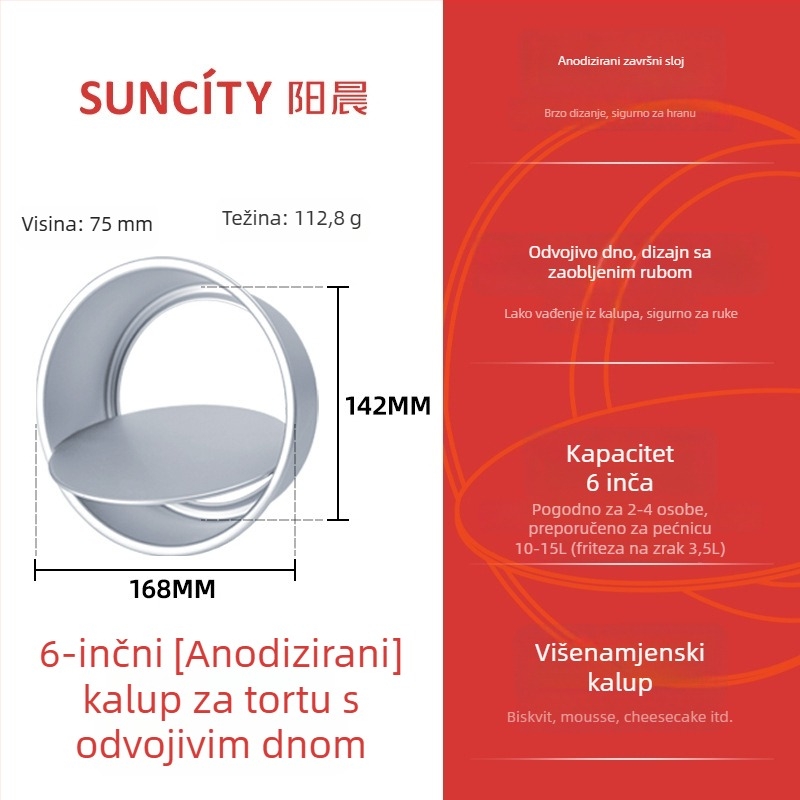 Anodizirani aluminijski kalup za tortu s odvojivim dnom, neprijanjajući, okrugli kalup za pečenje