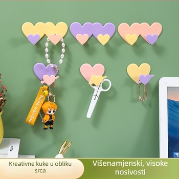 Kuka u obliku srca s ljepilom, bez bušenja, za vrata, kuhinju i garderobu, s jednim ili dvostrukim kukama