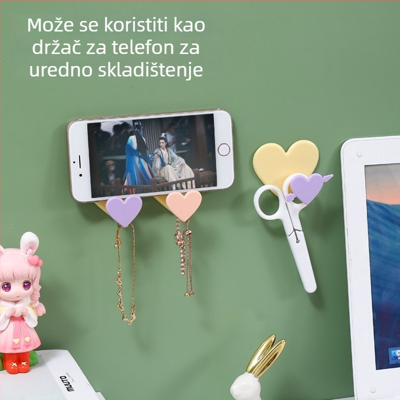 Kuka u obliku srca s ljepilom, bez bušenja, za vrata, kuhinju i garderobu, s jednim ili dvostrukim kukama