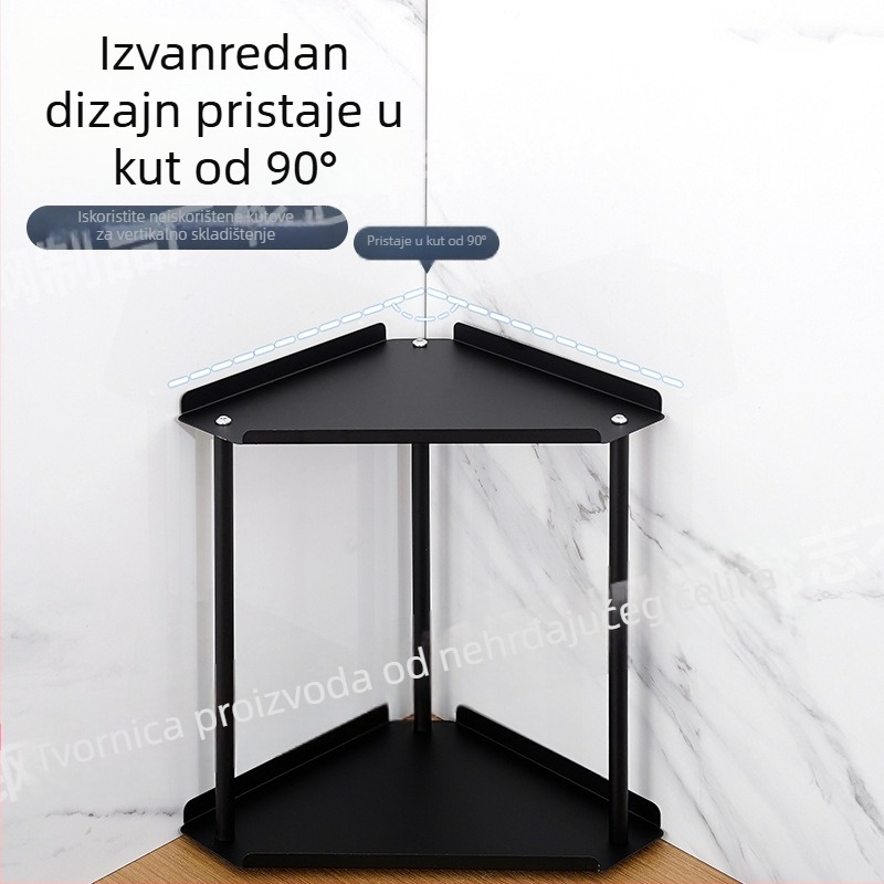 Kutni trokutasti kuhinjski stalak s dvostrukim organizatorom za začine i posuđe, pogodan za radnu površinu ili ispod sudopera