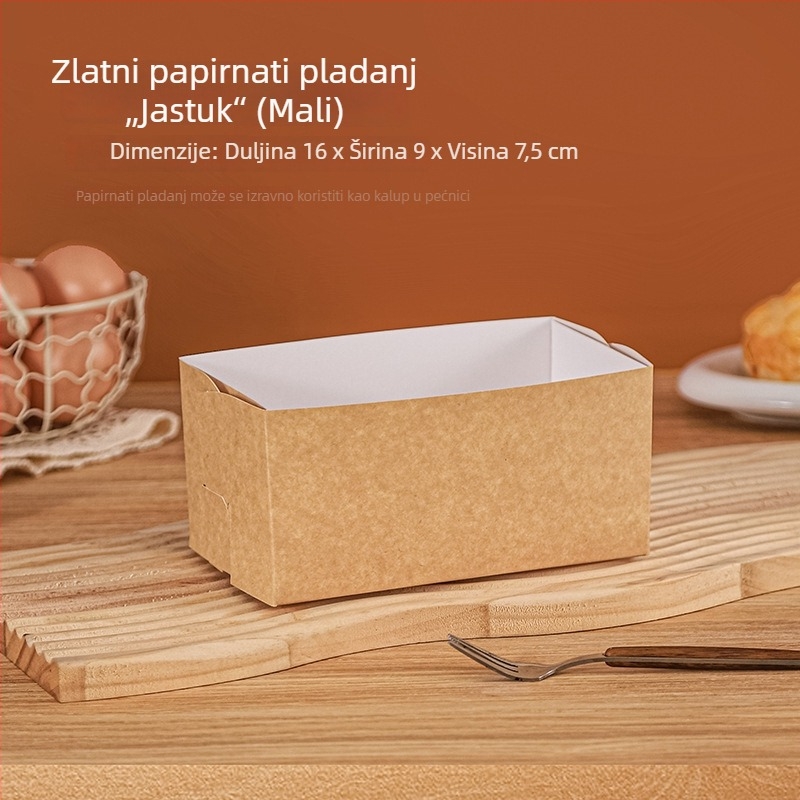 Zlatna jastućasta papirnata posuda za tortu s pakiranjem, otporna na visoku temperaturu za tost, vrećica za pečenje i jednokratna kutija za kruh
