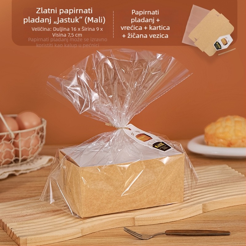 Zlatna jastućasta papirnata posuda za tortu s pakiranjem, otporna na visoku temperaturu za tost, vrećica za pečenje i jednokratna kutija za kruh