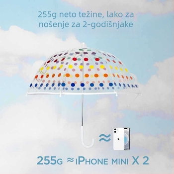 Dječji prozirni kišobran s šarenim točkicama, ultra lagan, ručno otvaranje, lukasti gljiva oblik kišobrana, okvir od vlakana, tisk logotipa