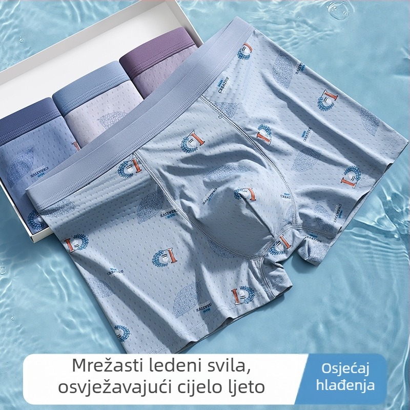 Ljetne muške bokserice Ice Silk, poliester 3D, srednji pojas, prozračne, udobne, brzo se suše