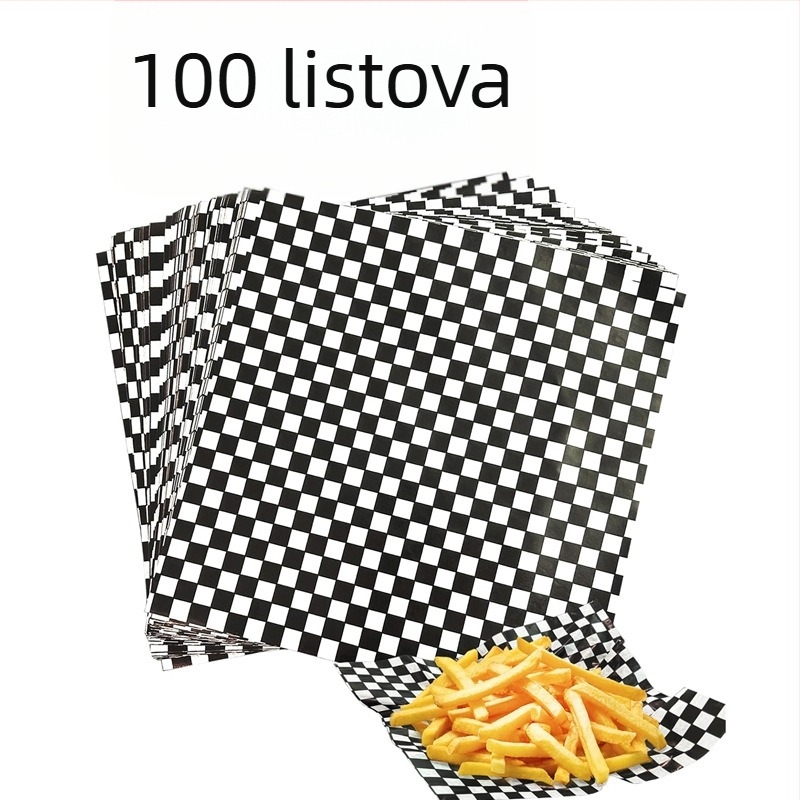 Šarena papir za pečenje s uzorkom šahovnice, otporan na masnoću, 100 listova – za kolače, kruh, pomfrit, prženu piletinu i burgere