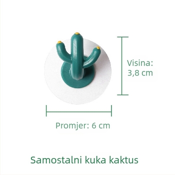 Kaktus oblik kuka za zid, ljepilo bez bušenja, nordijskog stila dekor, kupaonica, ABS materijal, jedna kuka, nosivost do 3 kg
