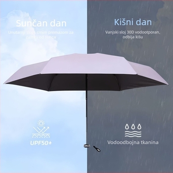 Izuzetno lagan mini kišobran s 6 rebara, crni premaz, UPF 50+ zaštita od sunca, kompaktni suncobran za putovanja, ručno otvaranje i zatvaranje