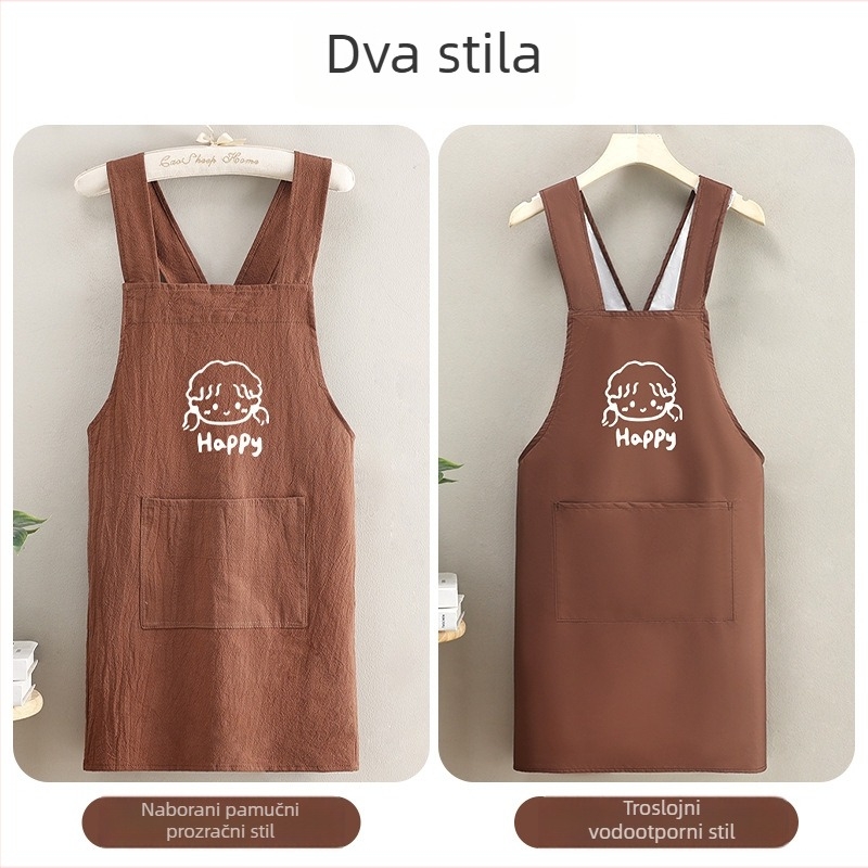 Ženski kuhinjski pregača u korejskom stilu za kuhinju i dom, prozračna, bez vezica, s printom crtanih likova